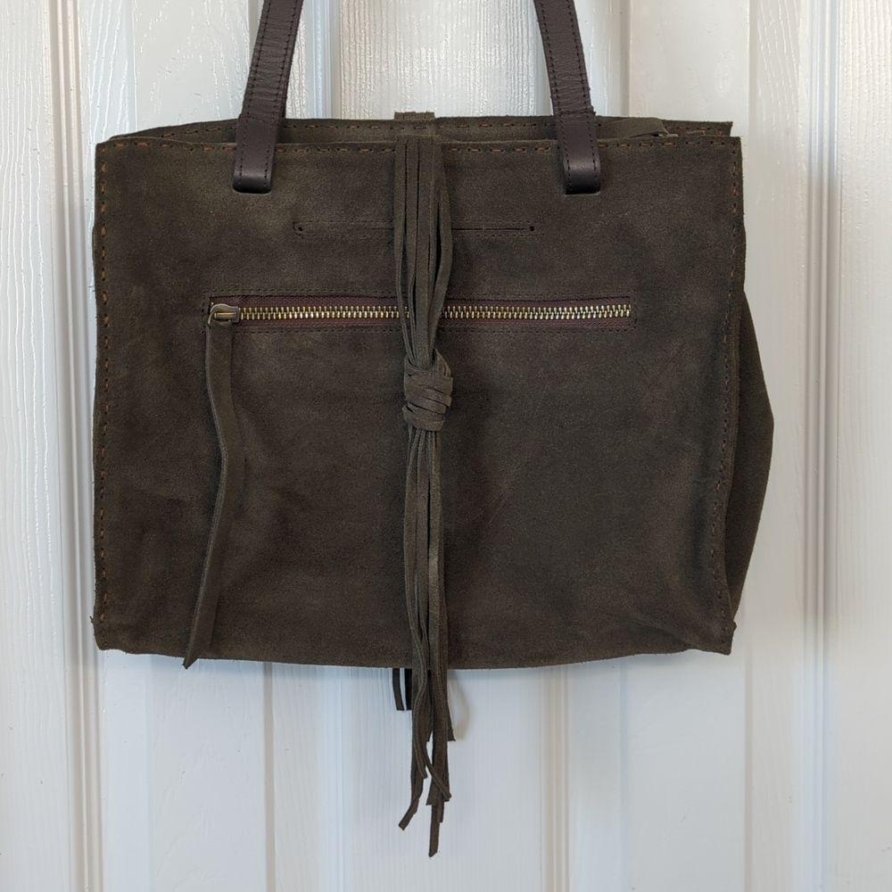 Carla Mancini Handbag Made In Usa Monterey Tote Olive Suede